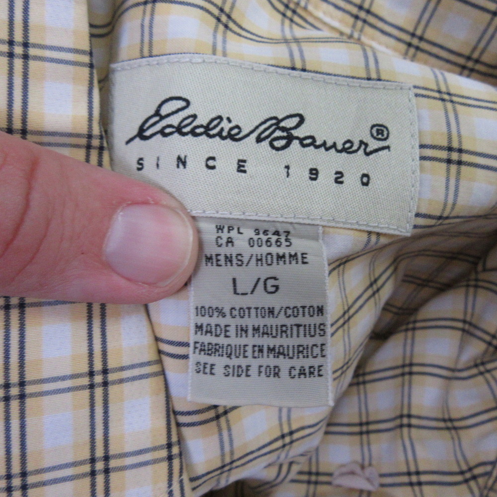 Eddie Bauer Mens Button Down Shirt L Yellow Plaid Long Sleeve 100% Cotton - Picture 5 of 9